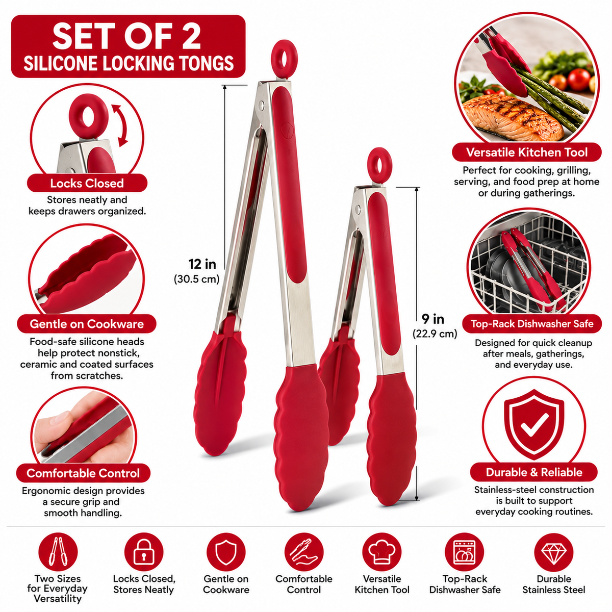 Set of 2 Silicone Kitchen Tongs